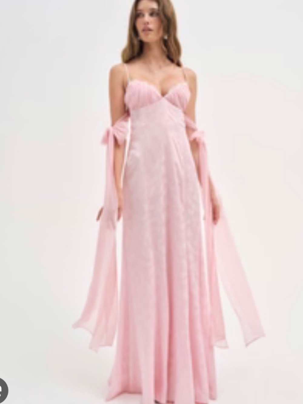 For Love & Lemons Pink Sweetheart Spaghetti Strap Sheila Maxi dress bows US 6